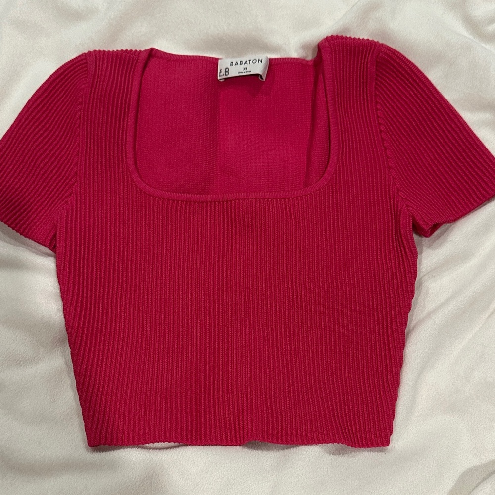 Aritzia Babaton Hot Pink Ribbed Knit Crop Top
